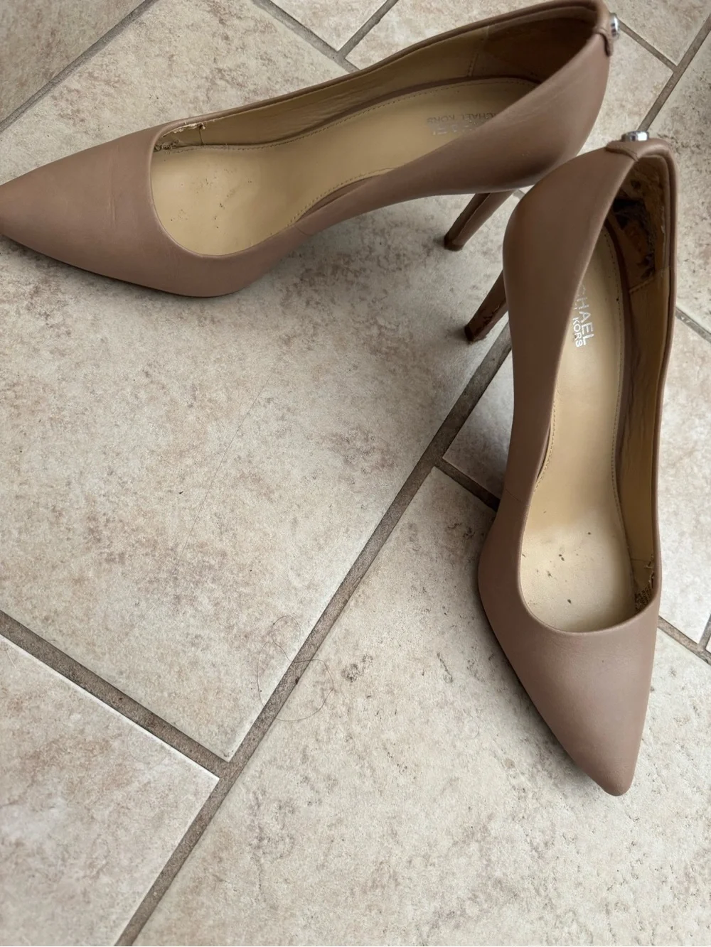 Michael Kors Taupe Pointed-Toe Leather Pumps